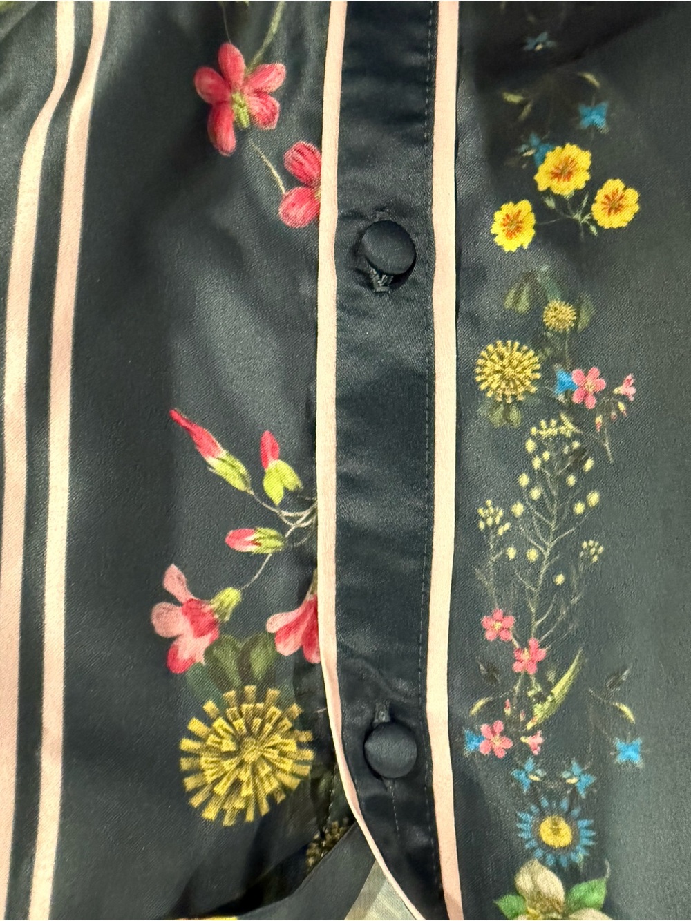 Ted Baker London Green Floral Stripe Satin Pajama Set with Piping Button-Up - Picture 12 of 13